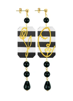 Orecchini Viso E Fiore Mini Lungo Righe Nero