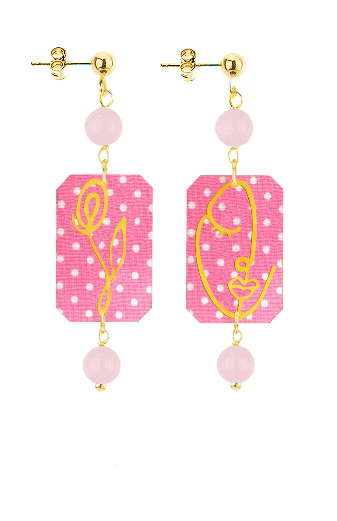 Orecchini Viso E Fiore Mini Pois Rosa