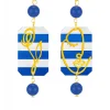 Orecchini Viso E Fiore Mini Righe Blu