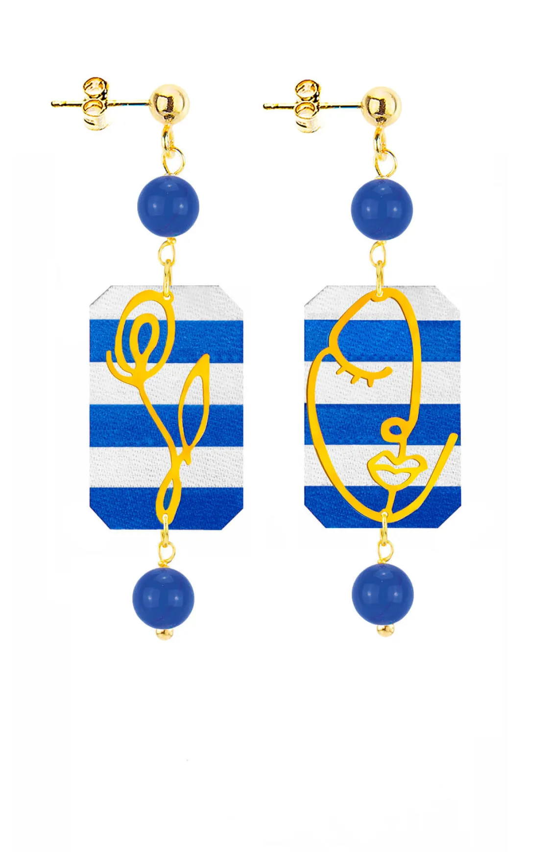 Orecchini Viso E Fiore Mini Righe Blu
