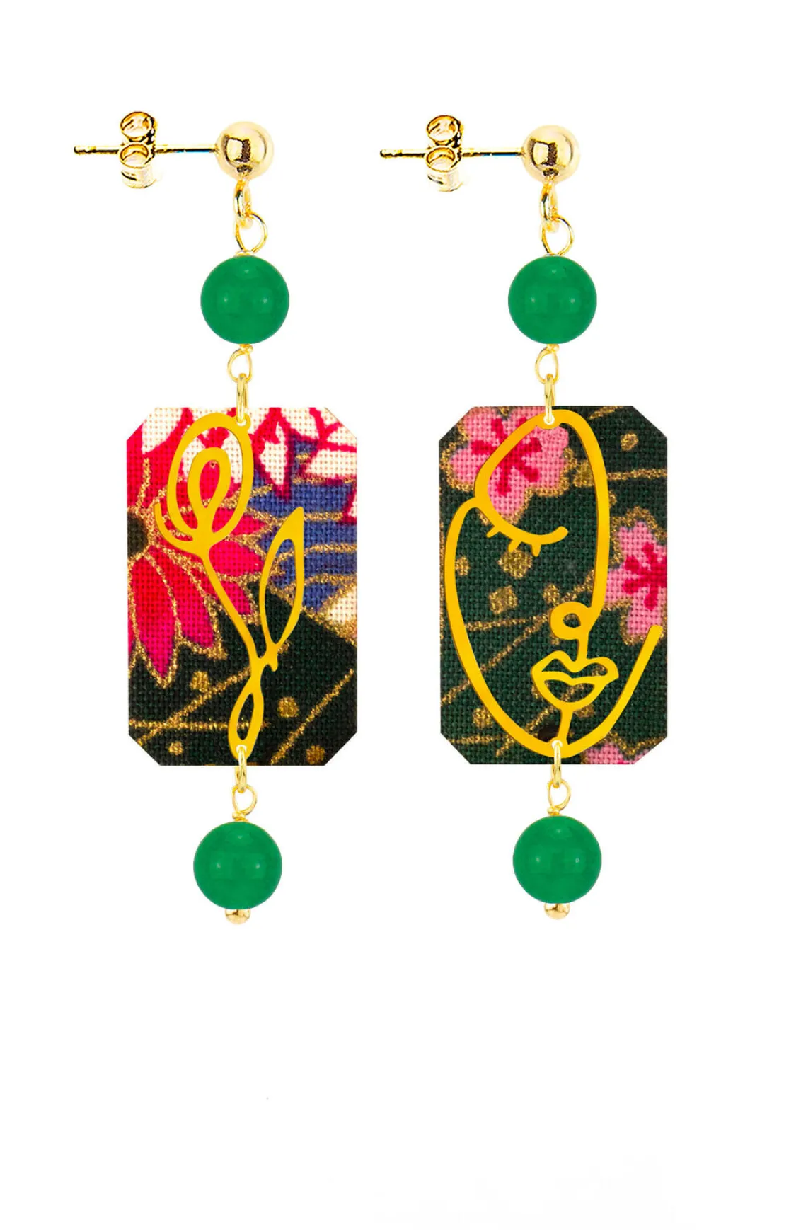 Orecchini Viso E Fiore Mini Verde