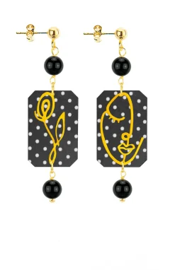 Orecchini Viso E Fiore Mini Pois Nero