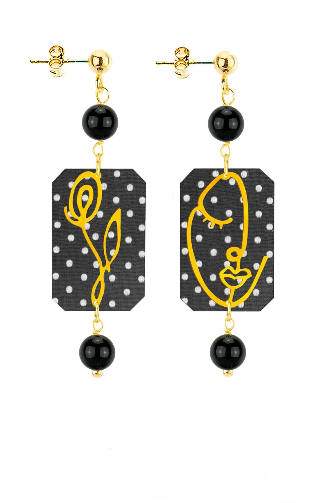 Orecchini Viso E Fiore Mini Pois Nero
