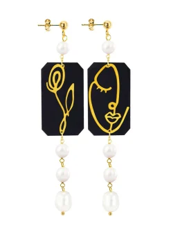Orecchini Viso E Fiore Mini Lungo Plexi Nero Perla