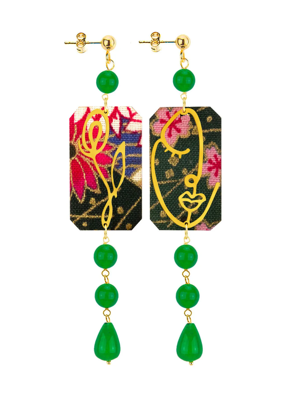 Orecchini Viso E Fiore Mini Lungo Verde