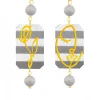 Orecchini Viso E Fiore Mini Righe Grigio