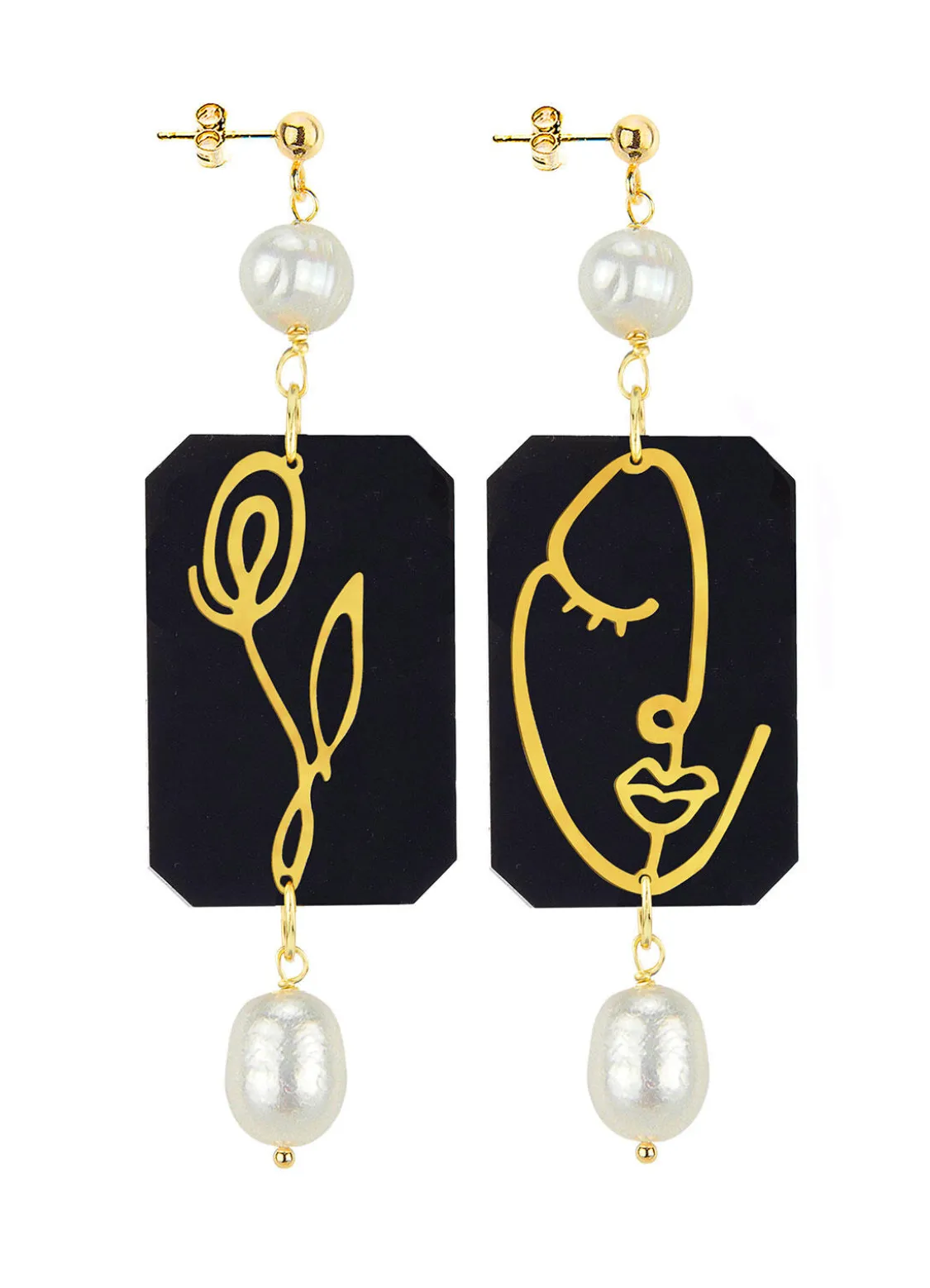Orecchini Viso E Fiore Plexi Nero Perla
