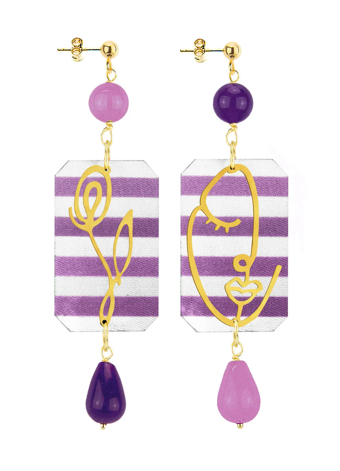 Orecchini Viso E Fiore Righe Viola E Viola Chiaro