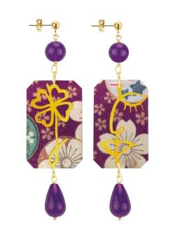 Orecchini Viso E Quadrifoglio Viola