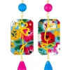 Orecchini Viso E Quadrifoglio Fiori Azzurro E Fucsia