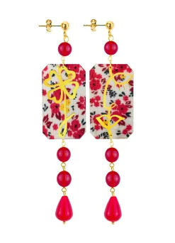 Orecchini Viso E Quadrifoglio Mini Lungo Rubino