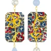Orecchini Viso E Quadrifoglio Fiori Perla E Celeste
