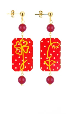 Orecchini Viso E Quadrifoglio Mini Pois Rubino