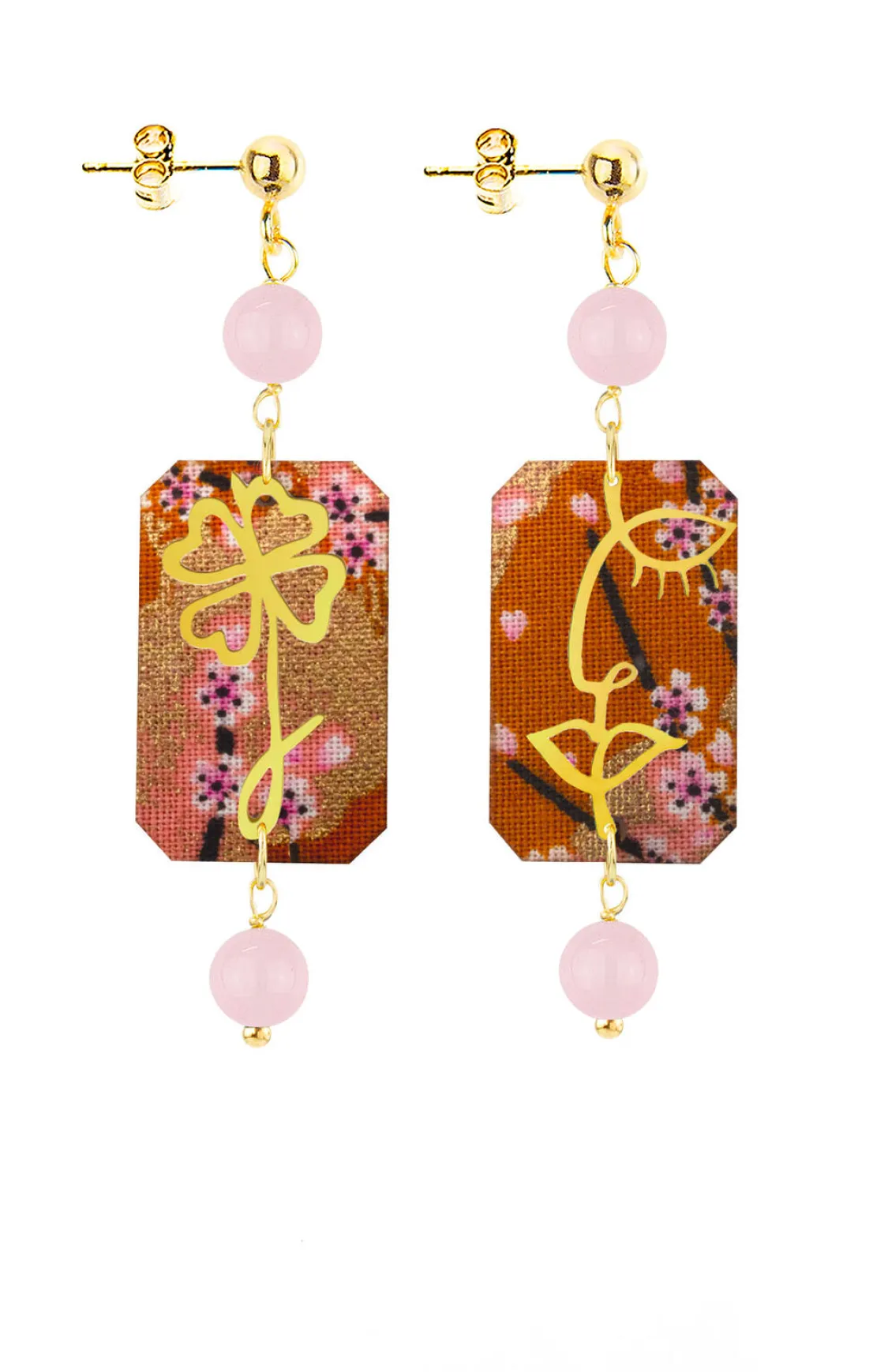 Orecchini Viso E Quadrifoglio Mini Rosa