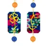 Orecchini Viso E Quadrifoglio Fiori Mini Blu E Arancione
