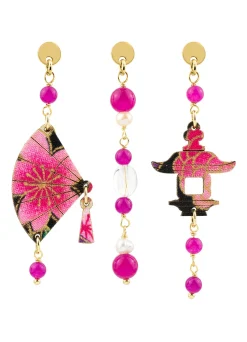 Tris Orecchini Ventaglio Mini Seta Fucsia